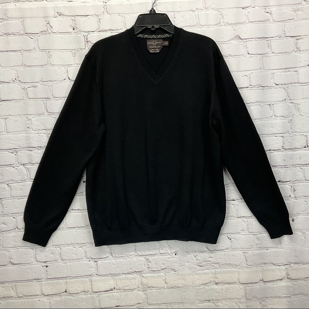 Black Brown 1826 Sweater Mens Size XL Black 100% Merino Wool Italy V-Neck Casual